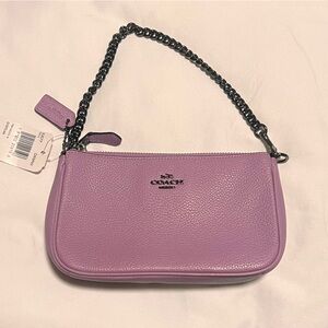 Coach Lilac Leather Pouchette with Chain Strap